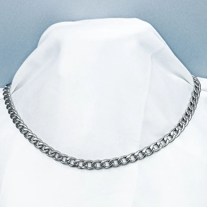 Stainless Steel Silver Cuban Chain Unisex Necklace